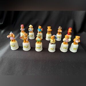 Full Set of 12 Vintage Enesco Lucy and Me Monthly Teddy Bear Ceramic Thimbles